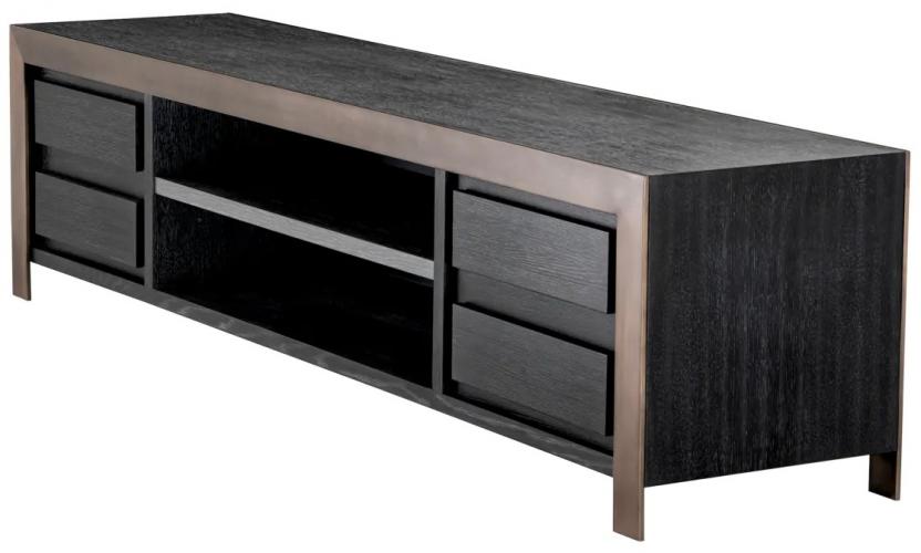 Luxus TV-Schrank aus Eichenfurnier in Kohlegrau mit Bronze-Finish von Luxury Group International