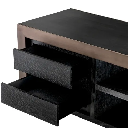 Luxus TV-Schrank aus Eichenfurnier in Kohlegrau mit Bronze-Finish von Luxury Group International