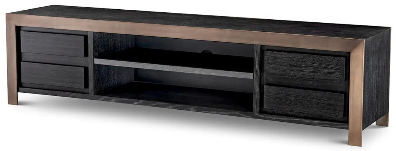 Luxus TV-Schrank aus Eichenfurnier in Kohlegrau mit Bronze-Finish von Luxury Group International