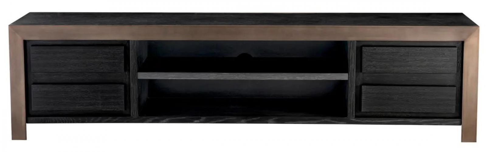 Luxus TV-Schrank aus Eichenfurnier in Kohlegrau mit Bronze-Finish von Luxury Group International