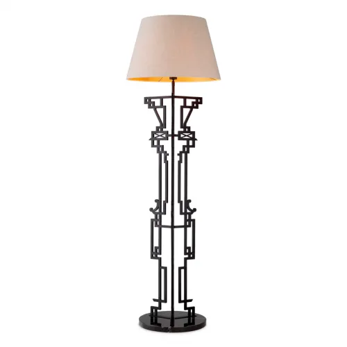 Luxury Matte Black Finish & Black Marble Base Floor Lamp by Luxury Group International