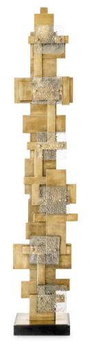 Luxury Vintage Brass Finish Glass Floor Lamp with Sleek Black Granite Base by Luxury Group International