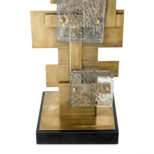 Luxury Vintage Brass Finish Glass Floor Lamp with Sleek Black Granite Base by Luxury Group International