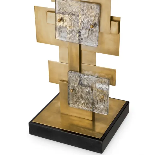 Luxury Vintage Brass Finish Glass Floor Lamp with Sleek Black Granite Base by Luxury Group International