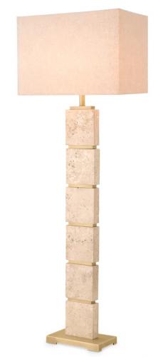 Luxury Travertine & Antique Brass Finish Floor Lamp