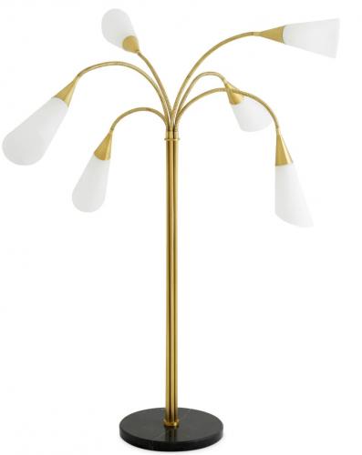 Luxury Antique Brass Finish & White Glass Floor Lamp with Honed Black Marble Base by Luxury Group International