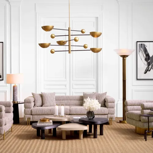 Luxury Antique Brass Finish Floor Lamp with Double Bowl Glass Shades by Luxury Group International
