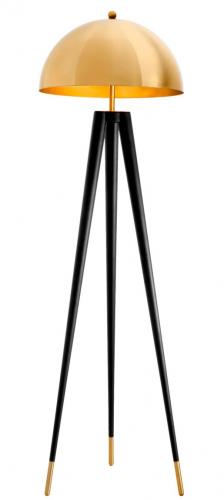 Luxury Gold Finish Dome-Shaped Floor Lamp with Tripod Black Legs