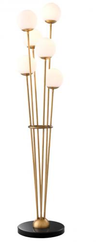 Luxury Antique Brass Finish Floor Lamp with 6 White Glass Globes