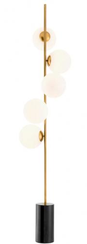 Luxury Antique Brass Finish Floor Lamp with 5 Clear Glass Spherical Lampshades