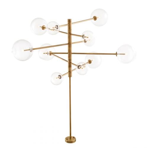 Luxury Antique Brass Finish Floor Lamp with 12 Clear Glass Globes