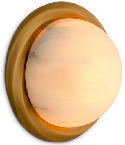 Luxury Antique Brass Finish Round Wall Lamp with Alabaster