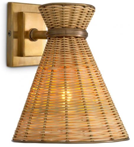 Luxury Vintage Brass Finish Wall Lamp with Natural Rattan