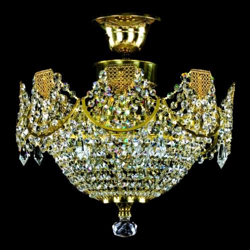 Luxury Crystal Basket Ceiling Chandelier in Polished Brass – 3 Lights