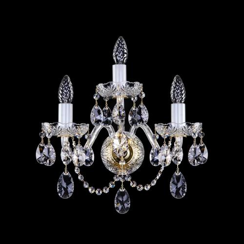 Luxury Three-Arm Crystal Wall Sconce in Polished Brass