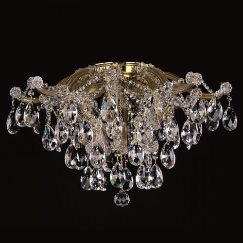Luxury Polished Brass Crystal Drop Flush Ceiling Chandelier – 8 Lights by Luxury Group International