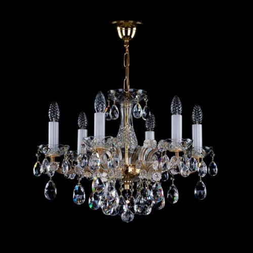 Luxury Polished Brass Crystal Cascade Chandelier – 6 Lights by Luxury Group International