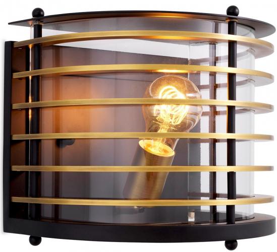 Luxury Black & Antique Brass Clear Glass Outdoor Wall Lamp
