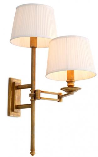 Luxury Vintage Brass Wall Lamp with Two Pleated White Shades by Luxury Group International