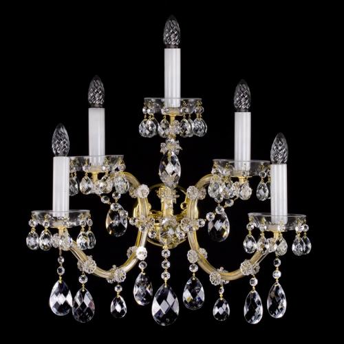 Luxury Multi-Drop Crystal Wall Lamp in Polished Brass – 5 Lights Design by Luxury Group International