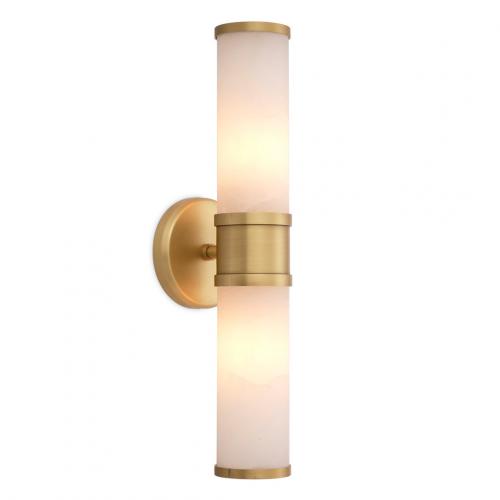Luxury Antique Brass & Alabaster Double Wall Lamp by Luxury Group International
