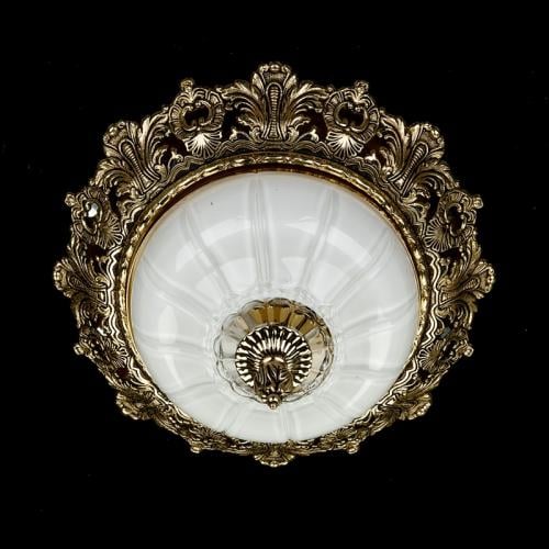 Luxuriöse Deckenleuchte aus antikem Messing mit Kristallglasschale von Luxury Group International