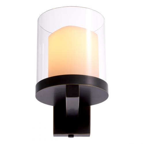 Luxury Antique Brass & Clear Glass Lantern Wall Lamp with Faux Candle by Luxury Group International