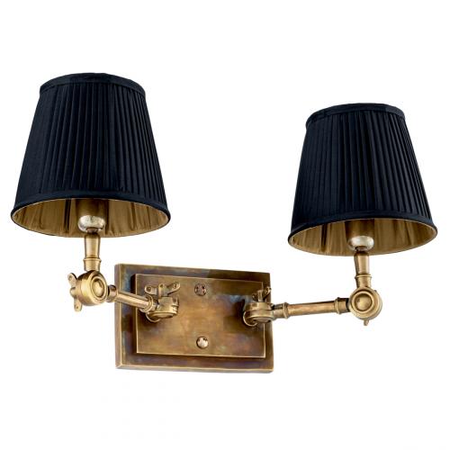 Luxury Vintage Brass Double Wall Lamp with Black Pleated Shades by Luxury Group International