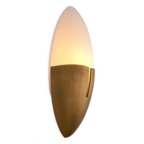 Luxury Pointed Oval Silhouette Wall Lamp in Antique Brass & White Glass Shade by Luxury Group International