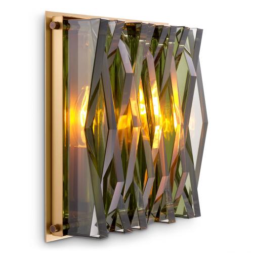 Luxury Antique Brass Finish & Green Glass Wall Lamp with Geometric Lines by Luxury Group International