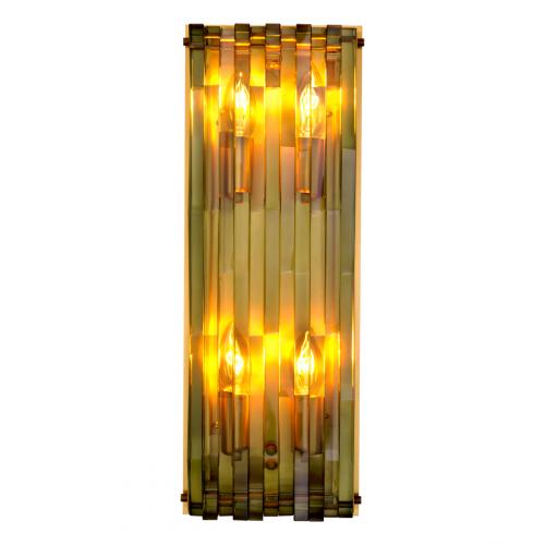 Luxury Antique Brass Finish & Green Glass Wall Lamp with Geometric Lines by Luxury Group International