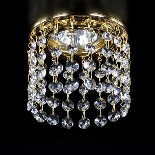 Luxury Crystal Cascade Mini Ceiling Chandelier with Polished Brass Finish