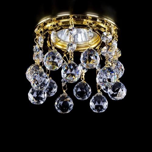 Luxury Faceted Crystal Globe Ceiling Chandelier with Polished Brass Finish