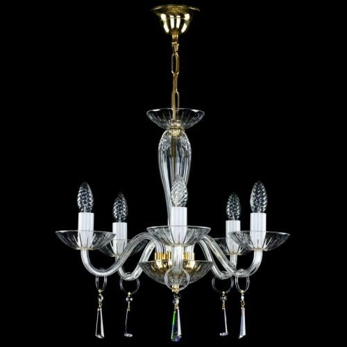 Luxury Crystal Chandelier with Candle Style Arms in Polished Brass Accents – 5 Lights Design