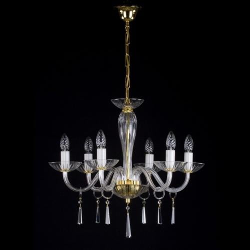 Luxury Six-Arm Candle Style Crystal Chandelier in Polished Brass Frame
