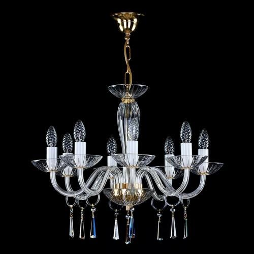 Luxury Eight-Arm Crystal Chandelier with Glass Arms & Prism Drops