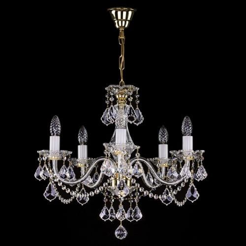Luxury Five-Arm Candle Style Crystal Chandelier with Hanging Crystal Prisms