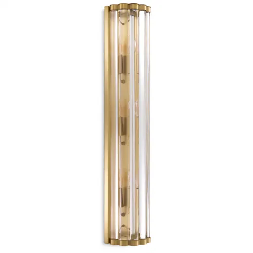 Luxury Cylindrical Antique Brass & Clear Glass Wall Lamp by Luxury Group International