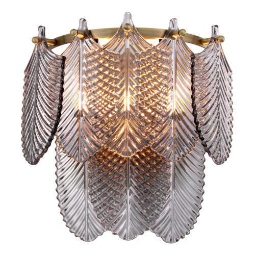 Luxury Feathered Smoke Glass Wall Lamp with Brushed Brass Finish by Luxury Group International