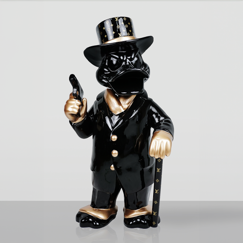 Luxury Gangster Style Duck Decorative Sculpture in Black & Gold – 120cm by Luxury Group International