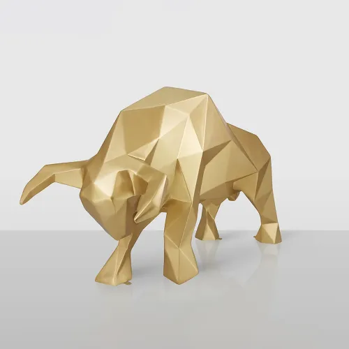 Luxuriöse goldene geometrische Stier-Dekorskulptur – 120 cm