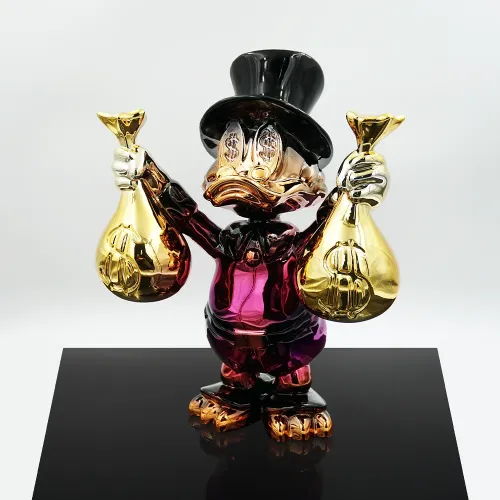 Luxury Mini Duck Decorative Sculpture Holding Chrome Money Bags in Top Hat – 45cm by Luxury Group International