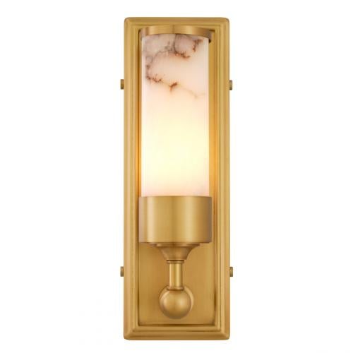 Luxury Antique Brass Finish Alabaster Wall Lamp with Rectangular Backplate