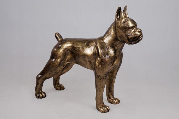 Luxury Standing Boxer Dog Sculpture in Golden Patina Finish