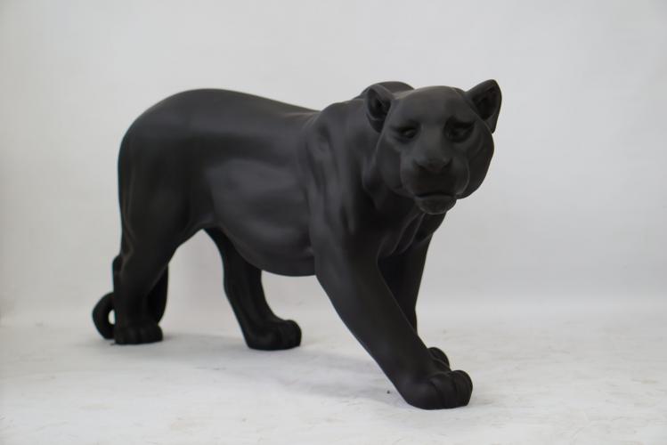 Luxury Standing Black Panther Sculpture in Contemporary Black Matte Finish