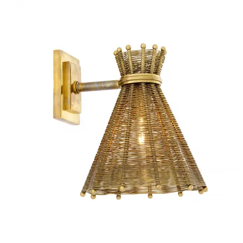 Luxury Vintage Brass Woven Rattan Look Wall Lamp by Luxury Group International