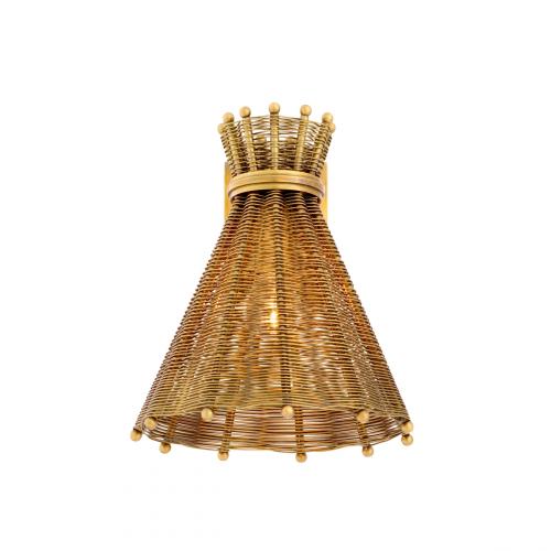 Luxury Vintage Brass Woven Rattan Look Wall Lamp by Luxury Group International