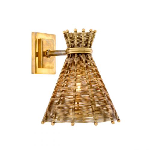 Luxury Vintage Brass Woven Rattan Look Wall Lamp by Luxury Group International