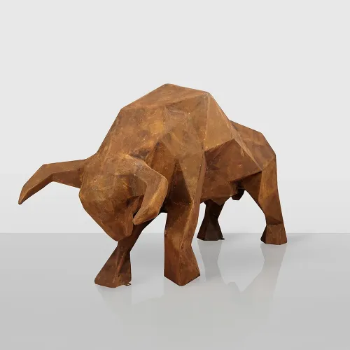 Luxury Geometric Bull Sculpture in Rust Effect