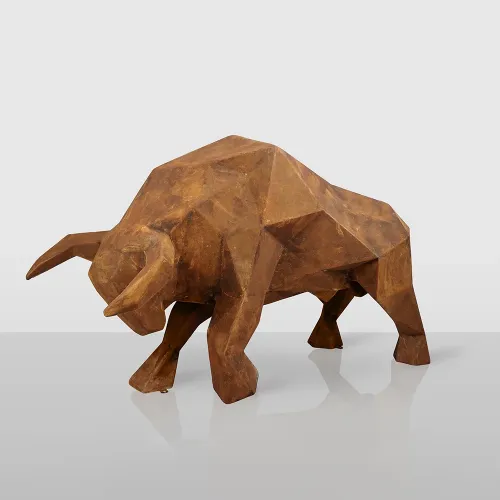 Luxury Geometric Bull Sculpture in Rust Effect by Luxury Group International